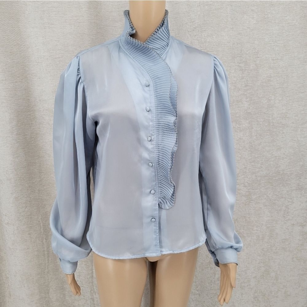 LANGTRY Gold Label Vintage Women's Ruffled Collar Placket Blouse